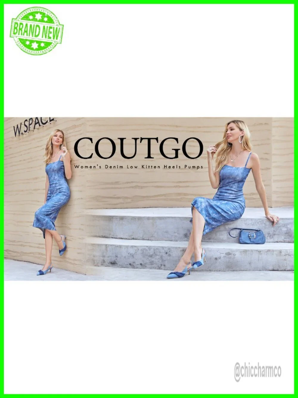 Denim Kitten Heels Slingback Pumps Closed Pointed Toe Dress Shoes